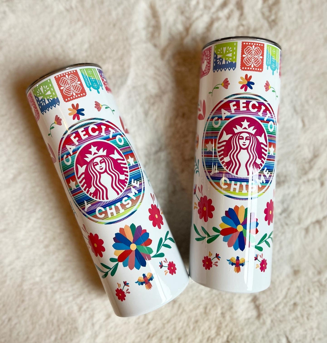 20oz Sublimation Skinny Cafecito Y Chisme Tumbler